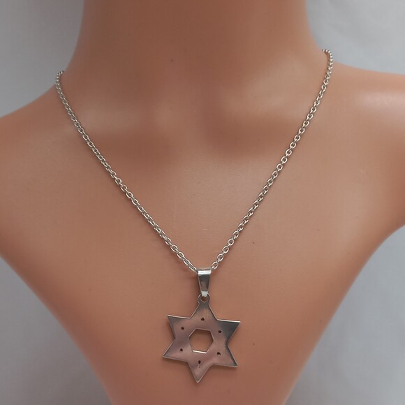 Vintage 950 Star of David Pendant Necklace Sterling Silver Chain - Picture 5 of 8